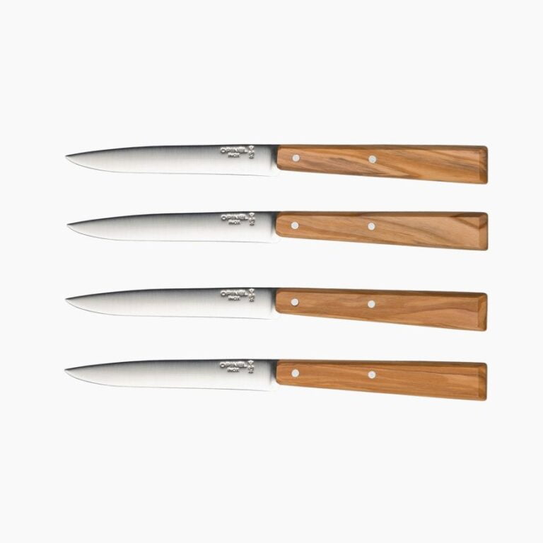 Opinel - Coffret 4 Couteaux de table N°125 Bon Appétit Sud - Lame lisse acier inox 11 cm à steak - Manche Bois Olivier - Made in France