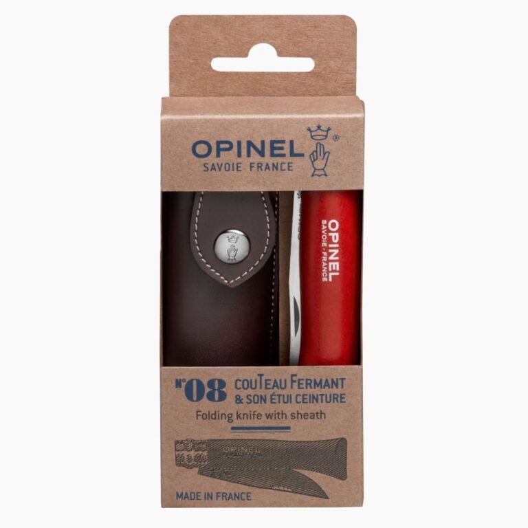 Opinel - Couteau de Poche N°08 Baroudeur Rouge + Etui Alpine - Lame acier inoxydable 8