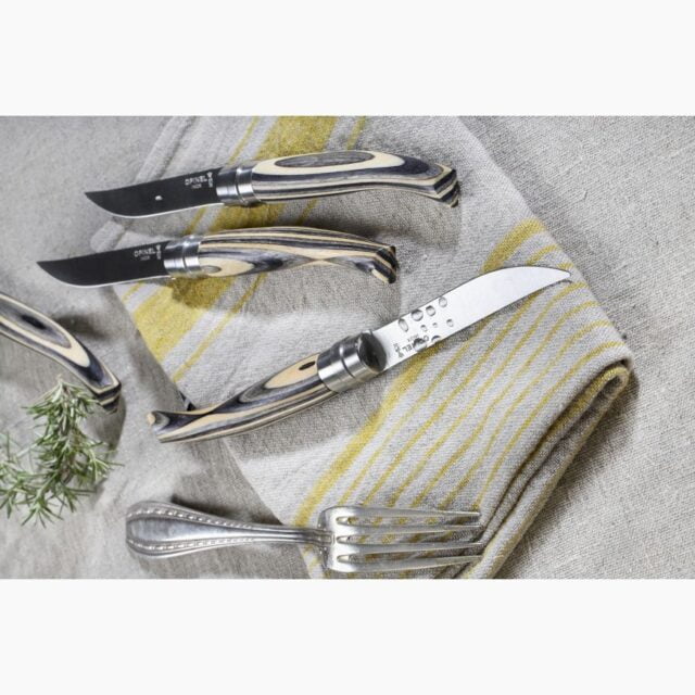 Opinel - Coffret 4 couteaux de table Chic Bouleau Lamellé - Lame Yatagan acier inoxydable 10 cm - Manche bois - Ancienne collection - Made in France