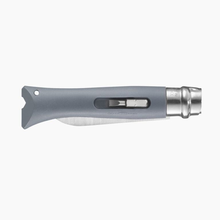 Opinel - Couteau de Poche N°09 Bricolage Gris - Lame acier inoxydable 8 cm - Coupe-fil Dénudeur - Manche Tournevis Plat Cruciforme - Made in France
