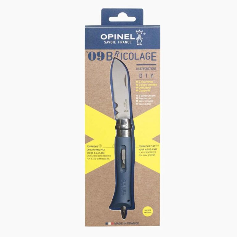 Opinel - Couteau de Poche N°09 Bricolage Gris - Lame acier inoxydable 8 cm - Coupe-fil Dénudeur - Manche Tournevis Plat Cruciforme - Made in France