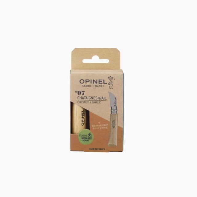 Opinel - Couteau N°07 Châtaigne ail et dénoyautage - Lame acier inoxydable 4 cm - Manche châtaignier - Eplucheur - Cuisine nomade - Made in France