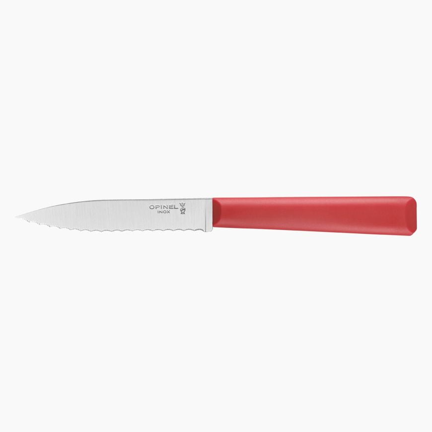 cranterougepackshot Opinel - Couteau de Cuisine Cranté N°313 Essentiels + Rouge - Lame dentée acier inox 10cm - Manche polymère - Résistant lave-vaisselle - Made in France