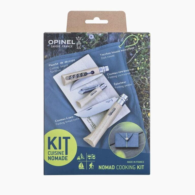 Opinel - Kit Cuisine Nomade - Couteaux de poche - N°10 Tire-Bouchon - N°12 Cranté - N°06 Eplucheur de poche - Planche à découper - Made in France