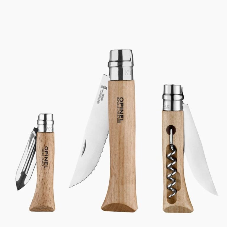 Opinel - Kit Cuisine Nomade - Couteaux de poche - N°10 Tire-Bouchon - N°12 Cranté - N°06 Eplucheur de poche - Planche à découper - Made in France