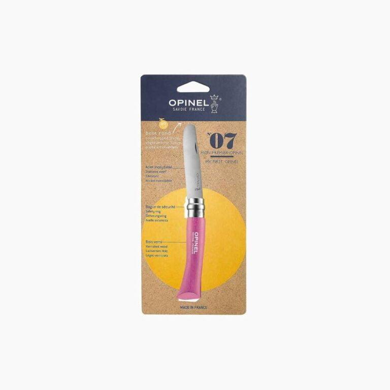 Opinel - Couteau de poche Mon Premier Opinel Fuchsia pour enfant - Lame bout rond 8 cm acier inoxydable - Manche bois charme - Made in France