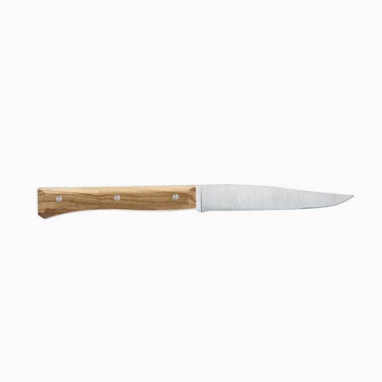 Opinel - Coffret 4 couteaux de table Facette Olivier - Lame lisse pleine soie acier inox - Manche bois - Résistant lave-vaisselle - Made in France