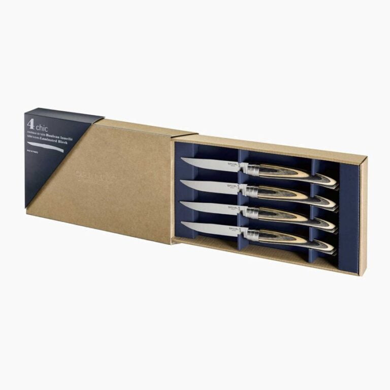Opinel - Coffret 4 couteaux de table Chic Bouleau Lamellé - Lame Yatagan acier inoxydable 10 cm - Manche bois - Nouvelle collection - Made in France
