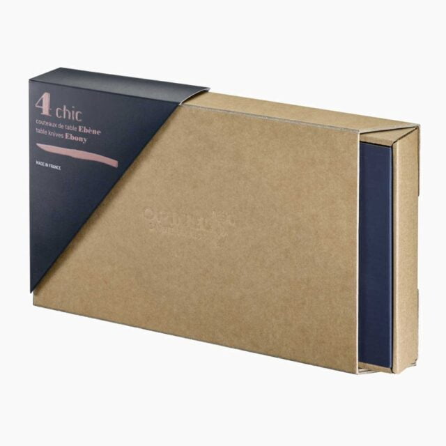 Opinel - Coffret 4 couteaux de table Chic Ebène - Lame Yatagan acier inoxydable 10 cm - Manche bois - Nouvelle collection - Made in France