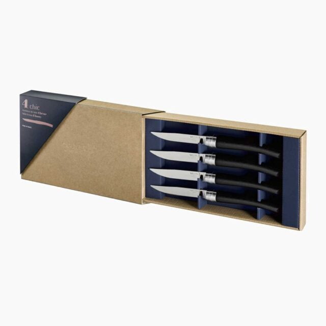 Opinel - Coffret 4 couteaux de table Chic Ebène - Lame Yatagan acier inoxydable 10 cm - Manche bois - Nouvelle collection - Made in France