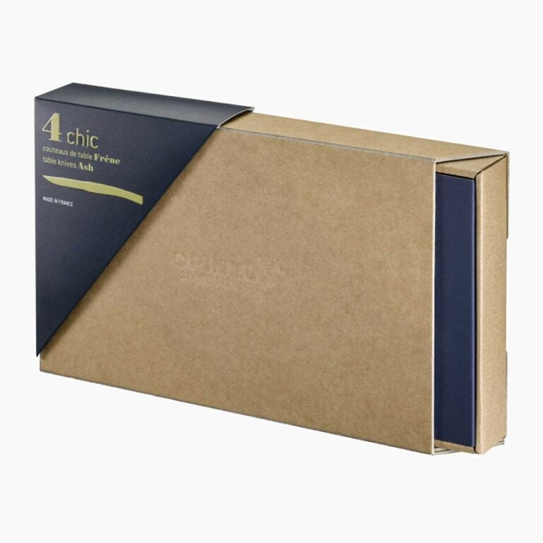 Opinel - Coffret 4 couteaux de table Chic Frêne - Lame Yatagan acier inoxydable 10 cm - Manche bois - Nouvelle collection - Made in France