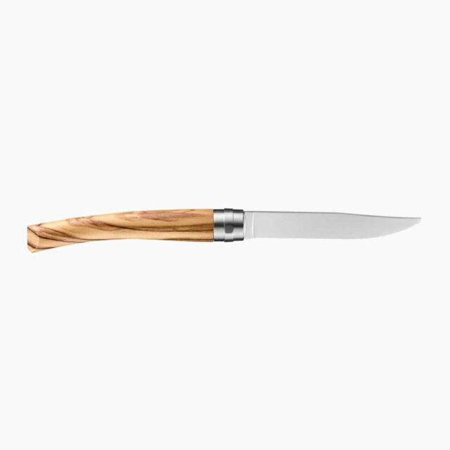 Opinel - Coffret 4 couteaux de table Chic Olivier - Lame Yatagan acier inoxydable 10 cm - Manche bois - Nouvelle collection - Made in France