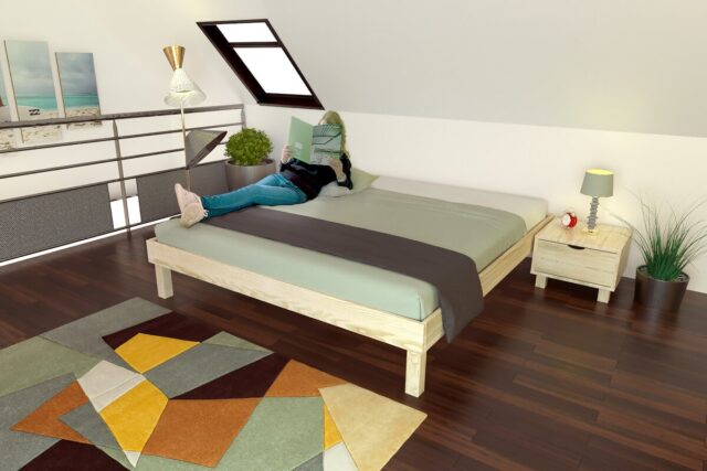 ABC MEUBLES - Lit queen size 180x200 Confort en bois massif