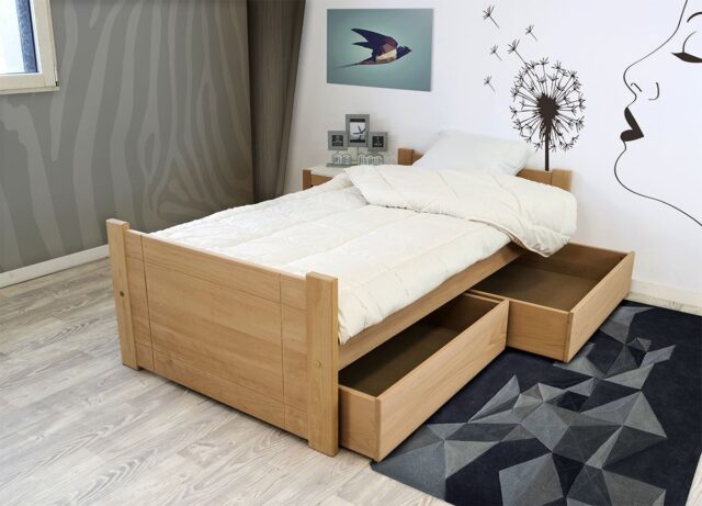 ABC MEUBLES - Lit 90x190 1 place bois hêtre Solo