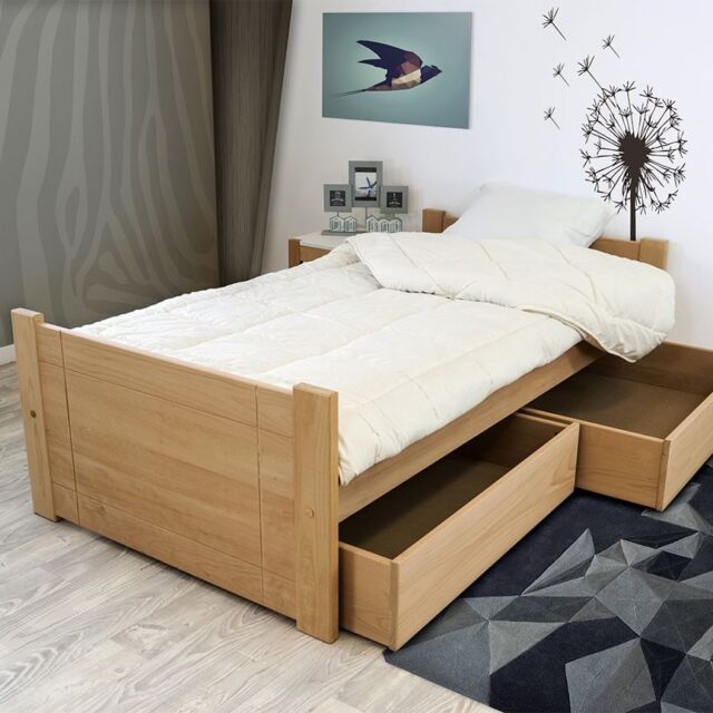 ABC MEUBLES - Lit 90x190 1 place bois hêtre Solo