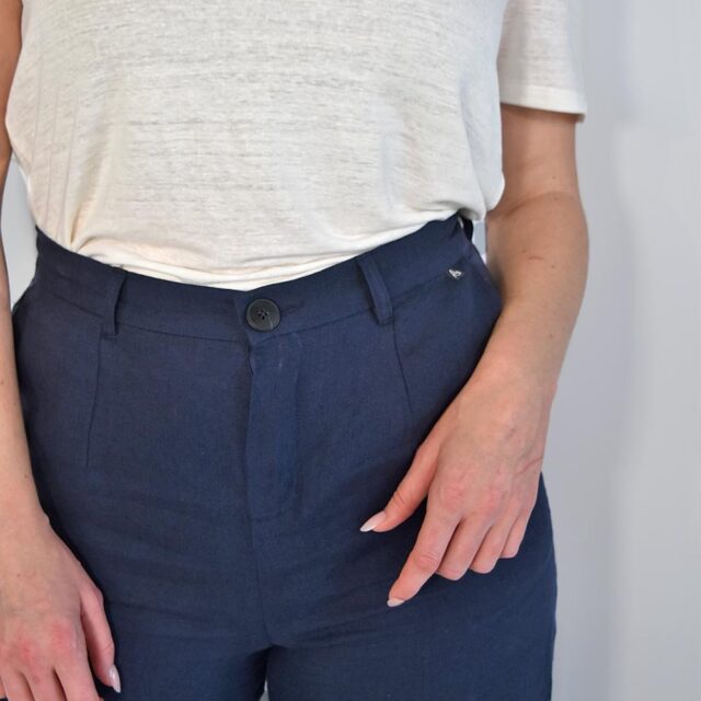 Aatise - pantalon femme taille mi-haute zhéa 100% lin marine