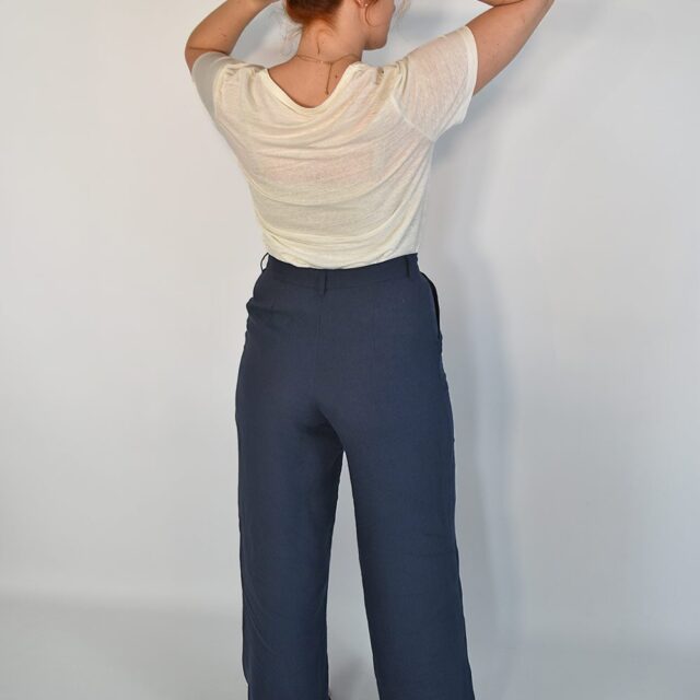 Aatise - pantalon femme taille mi-haute zhéa 100% lin marine