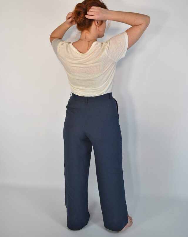 Aatise - pantalon femme taille mi-haute zhéa 100% lin marine