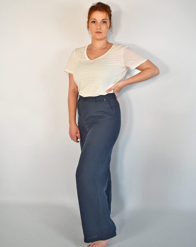 pantalon femme taille mi haute zhea 100 lin marine Aatise - pantalon femme taille mi-haute zhéa 100% lin marine