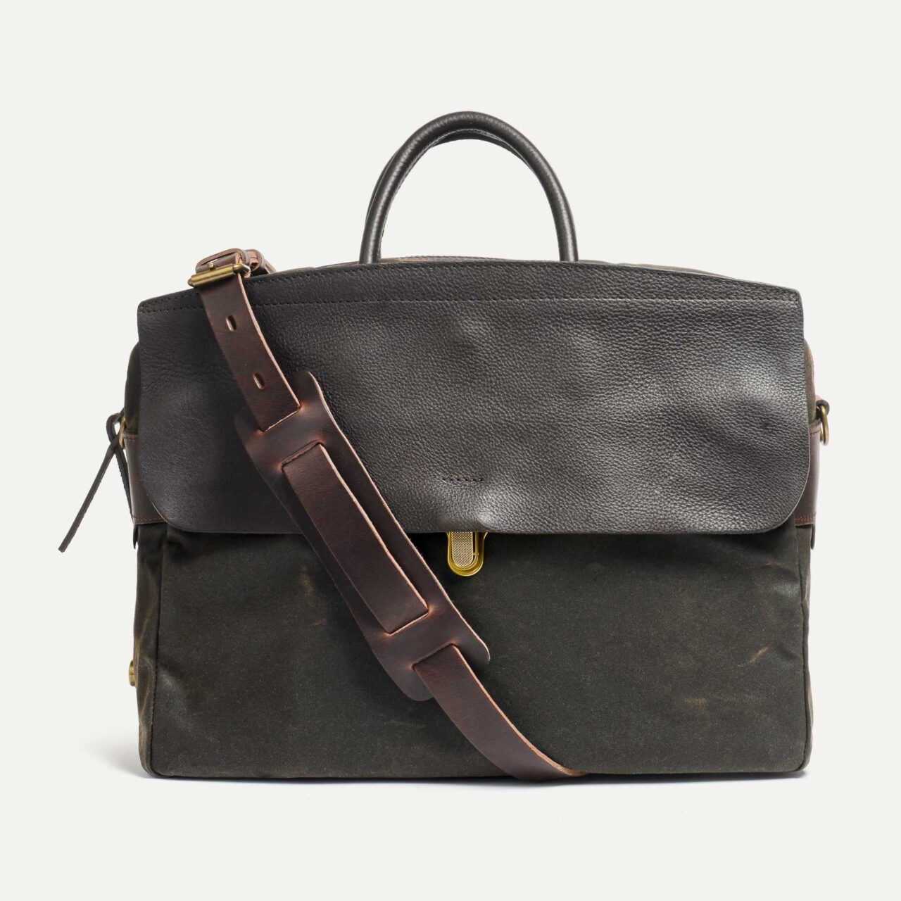 sac business zeppo toile et cuir olive 1 Bleu De Chauffe - Sac business Zeppo - Kaki Waxé