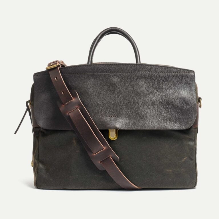 sac business zeppo toile et cuir olive 1 Bleu De Chauffe - Sac business Zeppo - Kaki Waxé