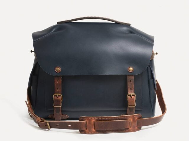 Bleu De Chauffe - Sac photo Arles L en cuir - Bleu Marin