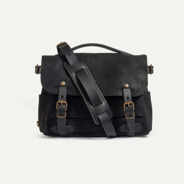 sac postier eclair s charbon noir cuir waxe Bleu de Chauffe - Sac Postier Eclair S - Charbon Noir / Cuir Waxé - new