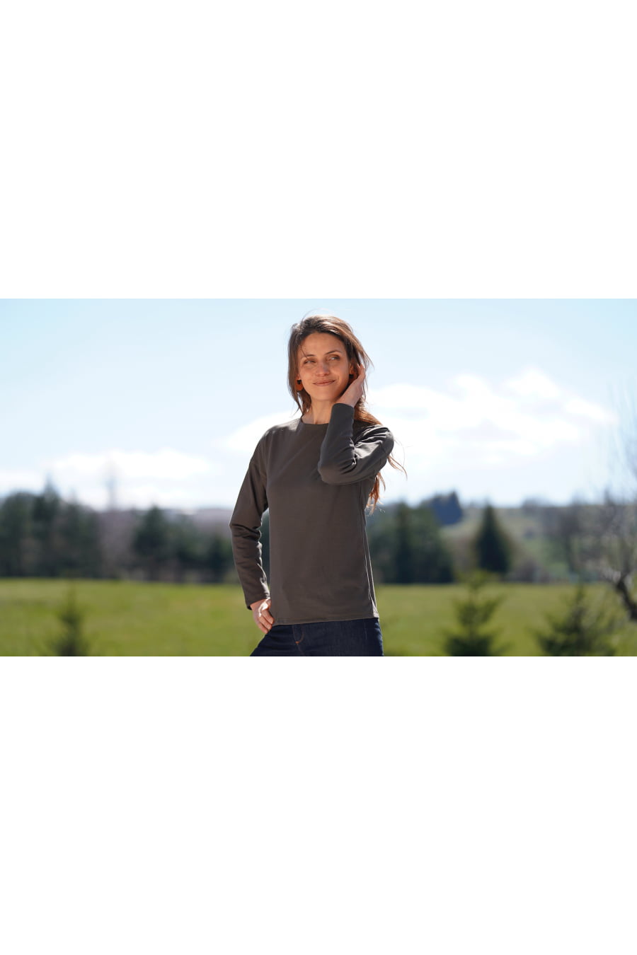 t shirt femme manches longues col rond vert kaki made in france coton bio Le t-shirt Propre - Le t-shirt fabriqué en France - Kaki