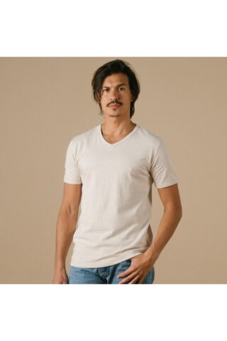 Le t-shirt Propre - Le t-shirt col V fabriqué en France – Beige chiné