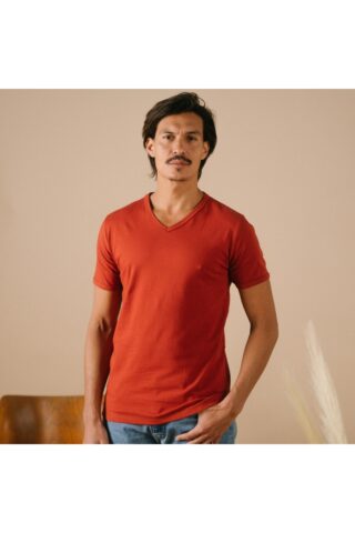 Le t-shirt col V fabriqué en France – Terracotta par la marque Le t-shirt Propre Le t-shirt Propre - Le t-shirt col V fabriqué en France – Terracotta