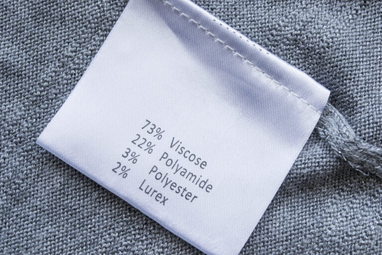 Étiquette des matières avec : viscose, polyamide, polyester et lurex.
