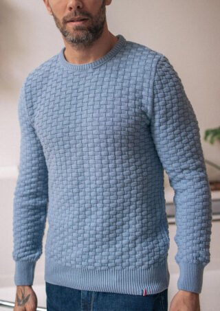 Pull Damier Bleu Clair par la marque Montlimart Montlimart - Pull Damier Bleu Clair