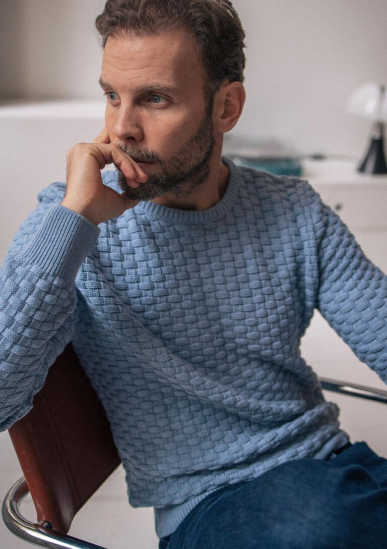 Montlimart - PULL DAMIER BLEU CLAIR