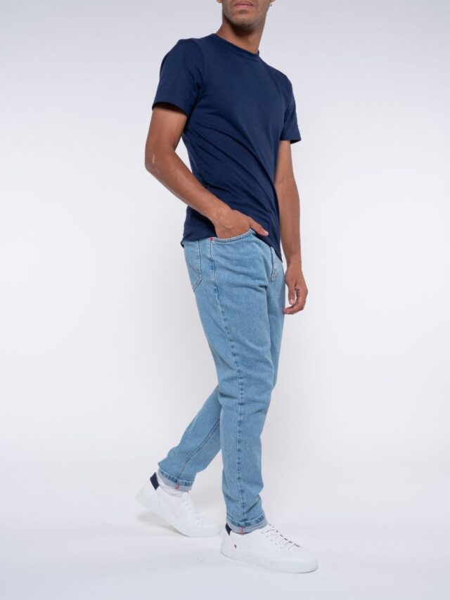 1083 - JEANS AJUSTE 103N DELAVE coton bio superdenimflex indigo clair Homme