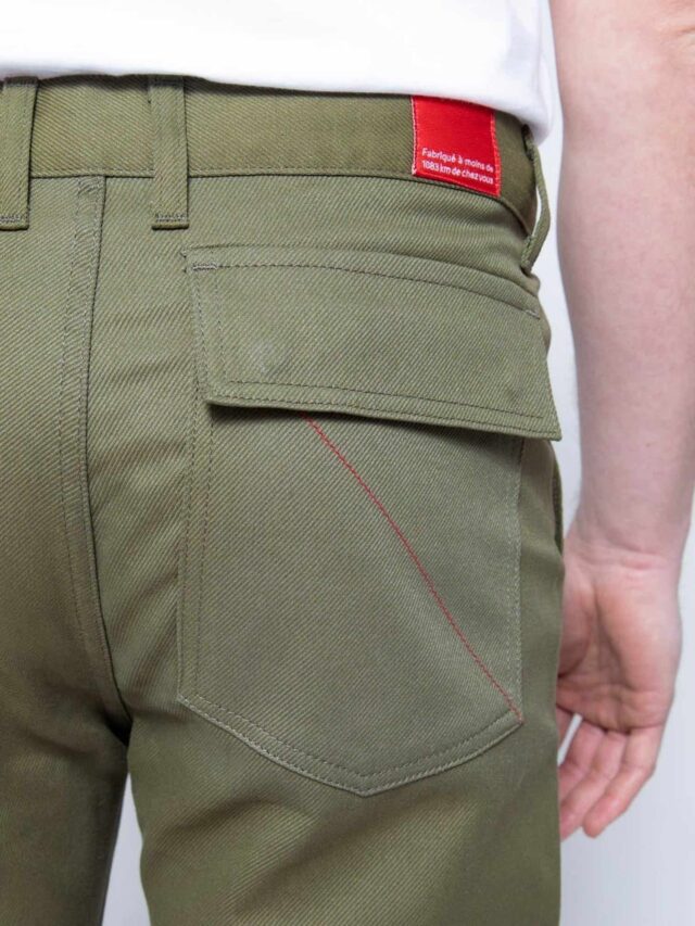 1083 - PANTALON POCHES PLAQUEES 121N DROIT coton bio denimoriginal kaki Homme