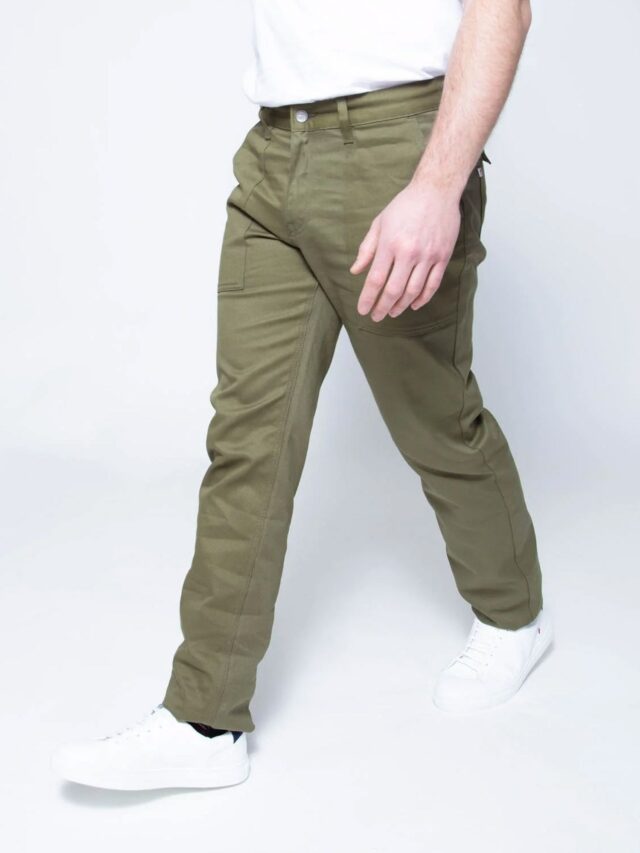 1083 - PANTALON POCHES PLAQUEES 121N DROIT coton bio denimoriginal kaki Homme