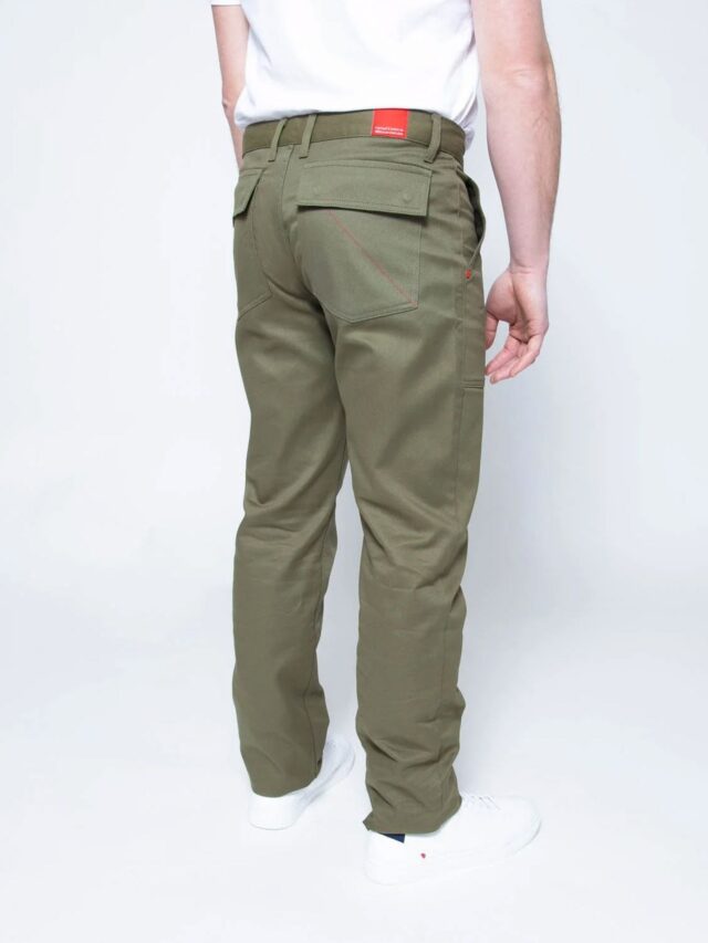 1083 - PANTALON POCHES PLAQUEES 121N DROIT coton bio denimoriginal kaki Homme