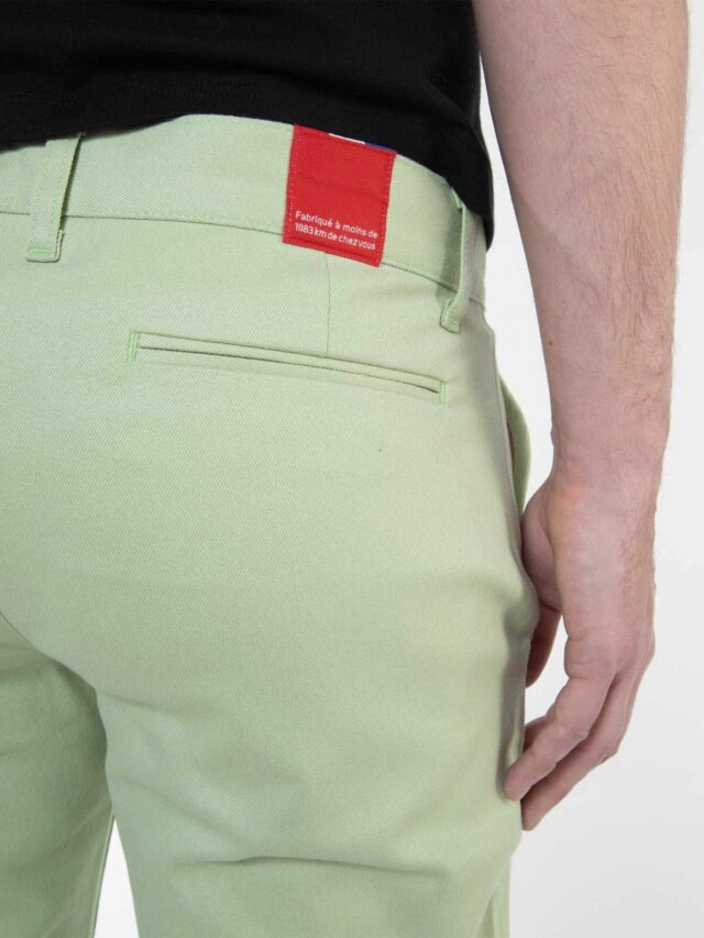 1083 - CHINO AJUSTE 163N coton bio filidenim flex uni vert amande Homme