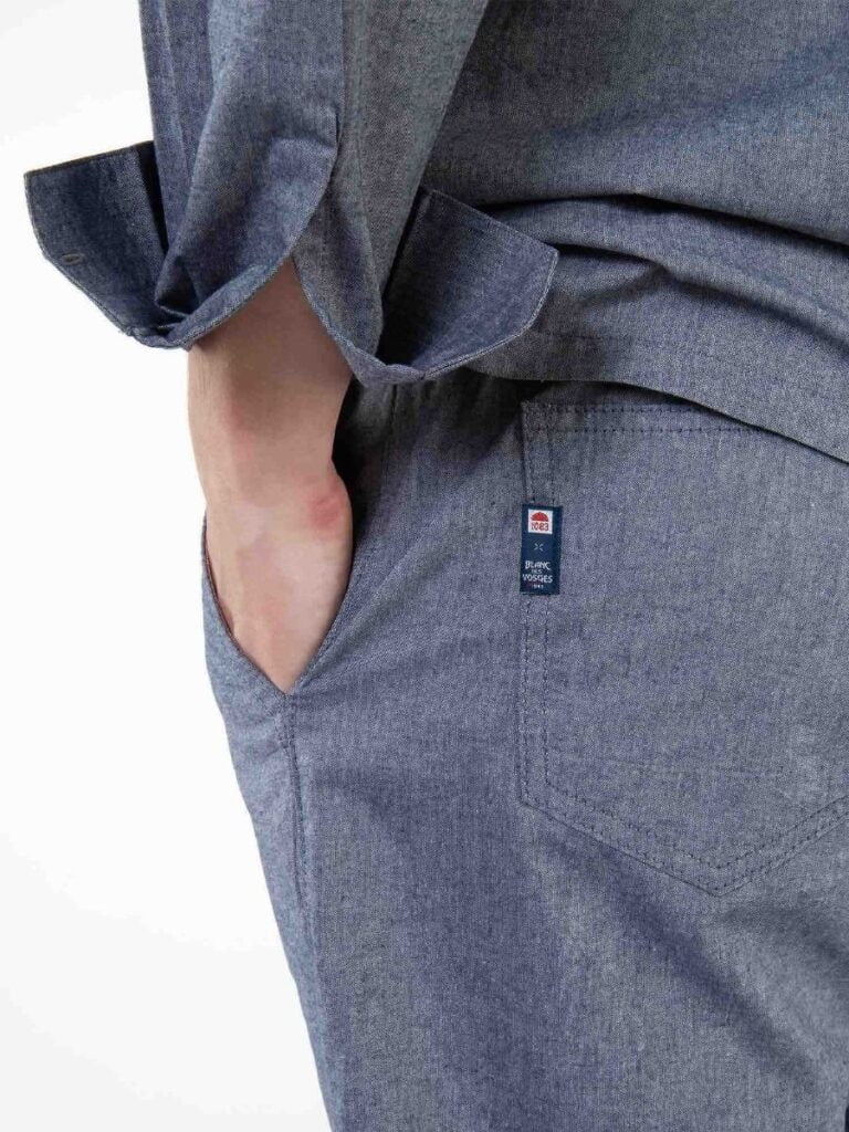 1083 - JOGGSHORT AMPLE 172N BLANC DES VOSGES coton bio uni bleu gris