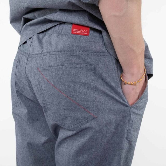 1083 - JOGGSHORT AMPLE 172N BLANC DES VOSGES  coton bio uni bleu gris