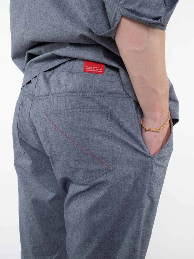 1083 - JOGGSHORT AMPLE 172N BLANC DES VOSGES  coton bio uni bleu gris