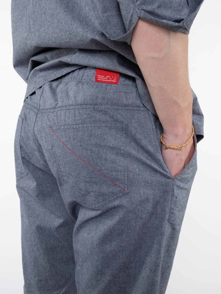 1083 - JOGGSHORT AMPLE 172N BLANC DES VOSGES coton bio uni bleu gris