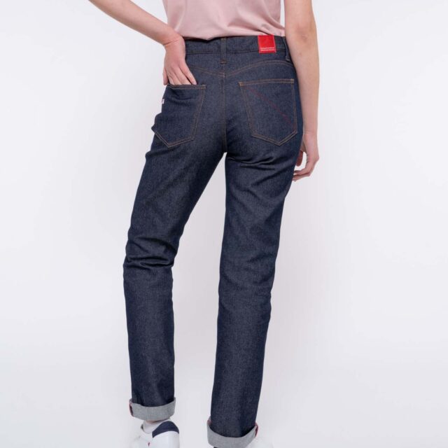 1083 - JEANS DROIT 201H  flex taille haute coton bio indigo brut
