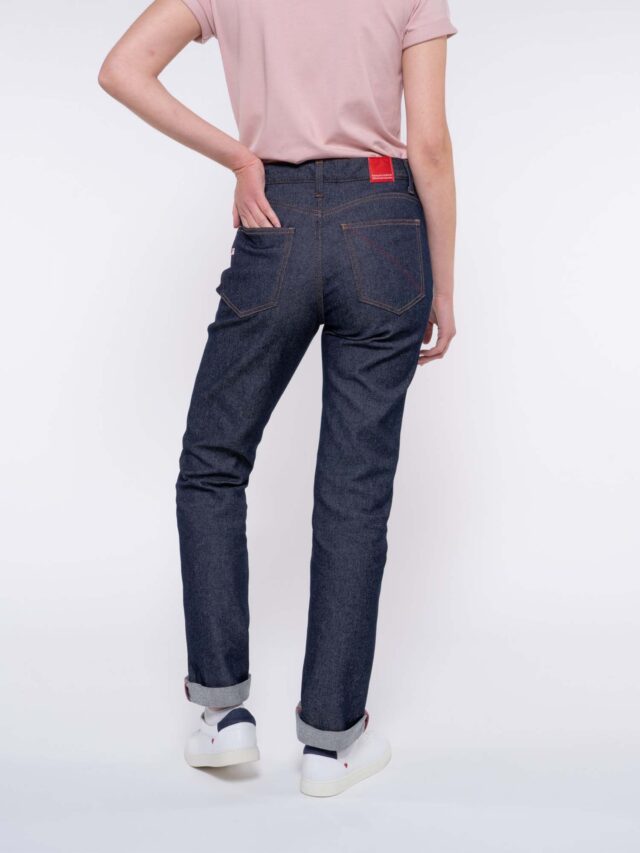 1083 - JEANS DROIT 201H  flex taille haute coton bio indigo brut