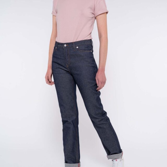 1083 - JEANS DROIT 201H  flex taille haute coton bio indigo brut