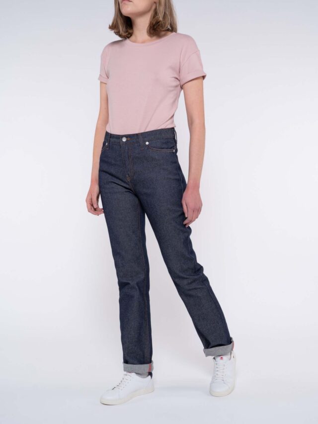 1083 - JEANS DROIT 201H  flex taille haute coton bio indigo brut