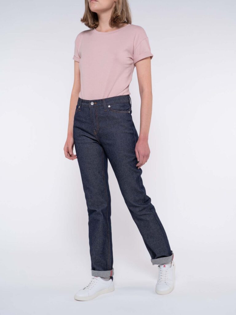 1083 - JEANS DROIT 201H  flex taille haute coton bio indigo brut