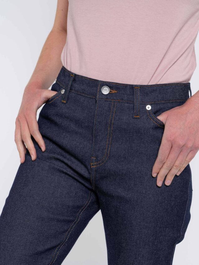 1083 - JEANS DROIT 201H  flex taille haute coton bio indigo brut