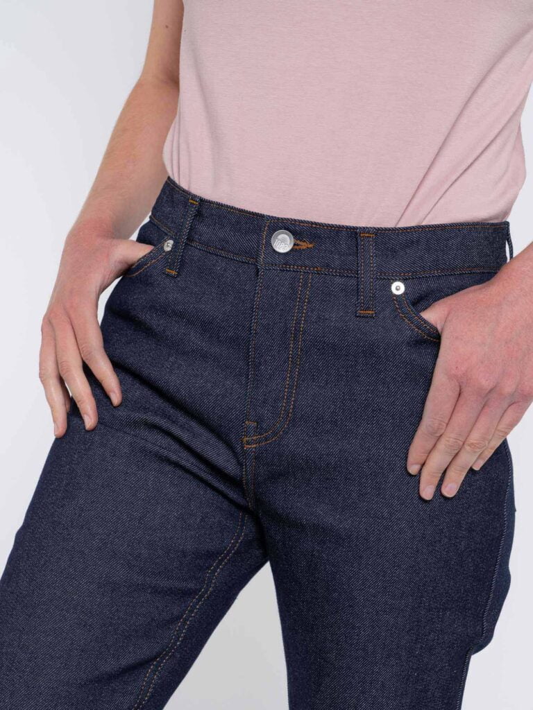 1083 - JEANS DROIT 201H  flex taille haute coton bio indigo brut