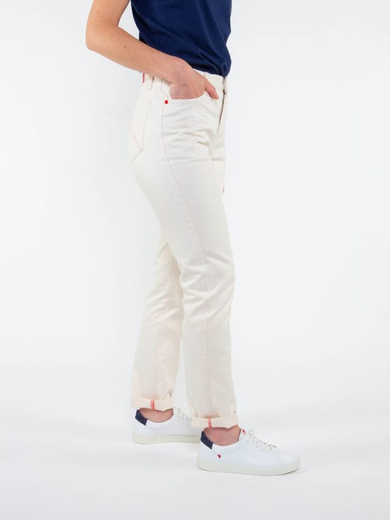1083 - JEANS DROIT 201H taille haute coton bio ecru